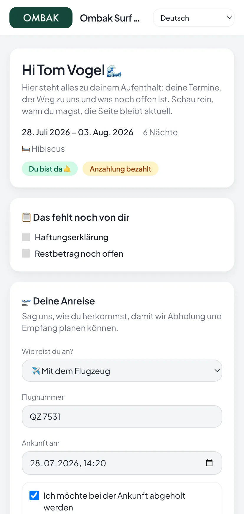 tendto Gästeportal auf dem Smartphone